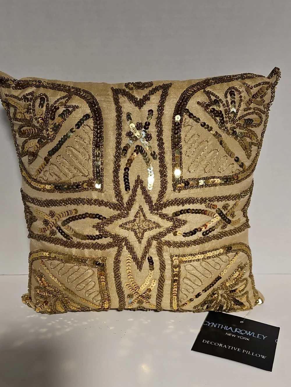 Cynthia Rowley Gold and Cream Sequined Embellished Accent Pillow